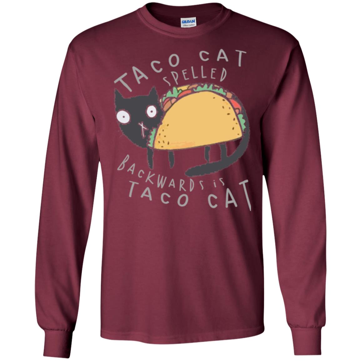 Cat Lovers T-shirt Taco Cat Spelled Backward Is Taco Cat Maroon