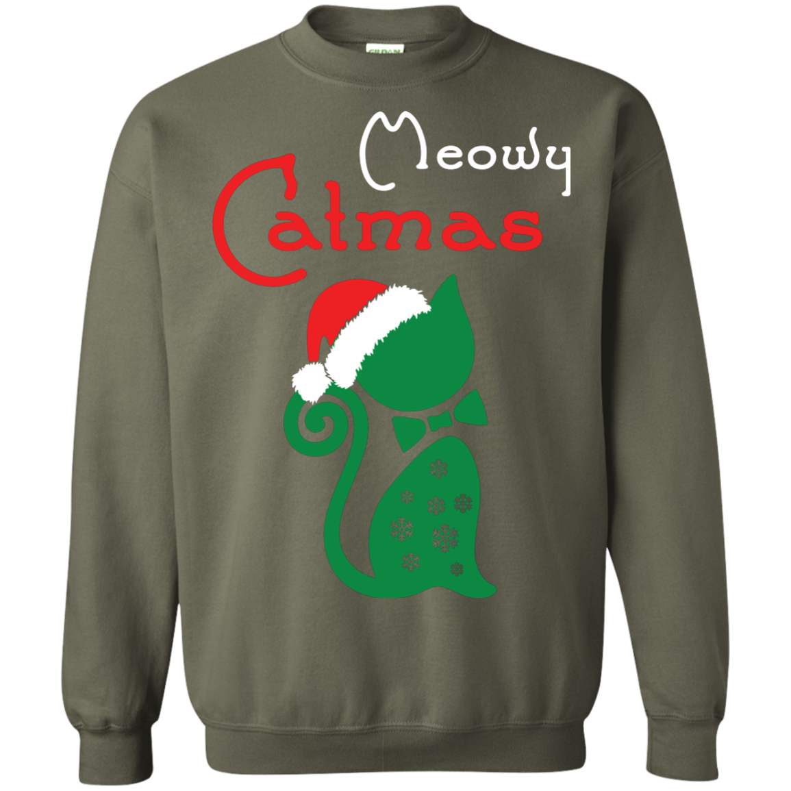 Cat Christmas T-Shirt Meowy Catmas Military Green