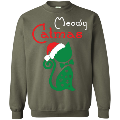 Cat Christmas T-Shirt Meowy Catmas Military Green