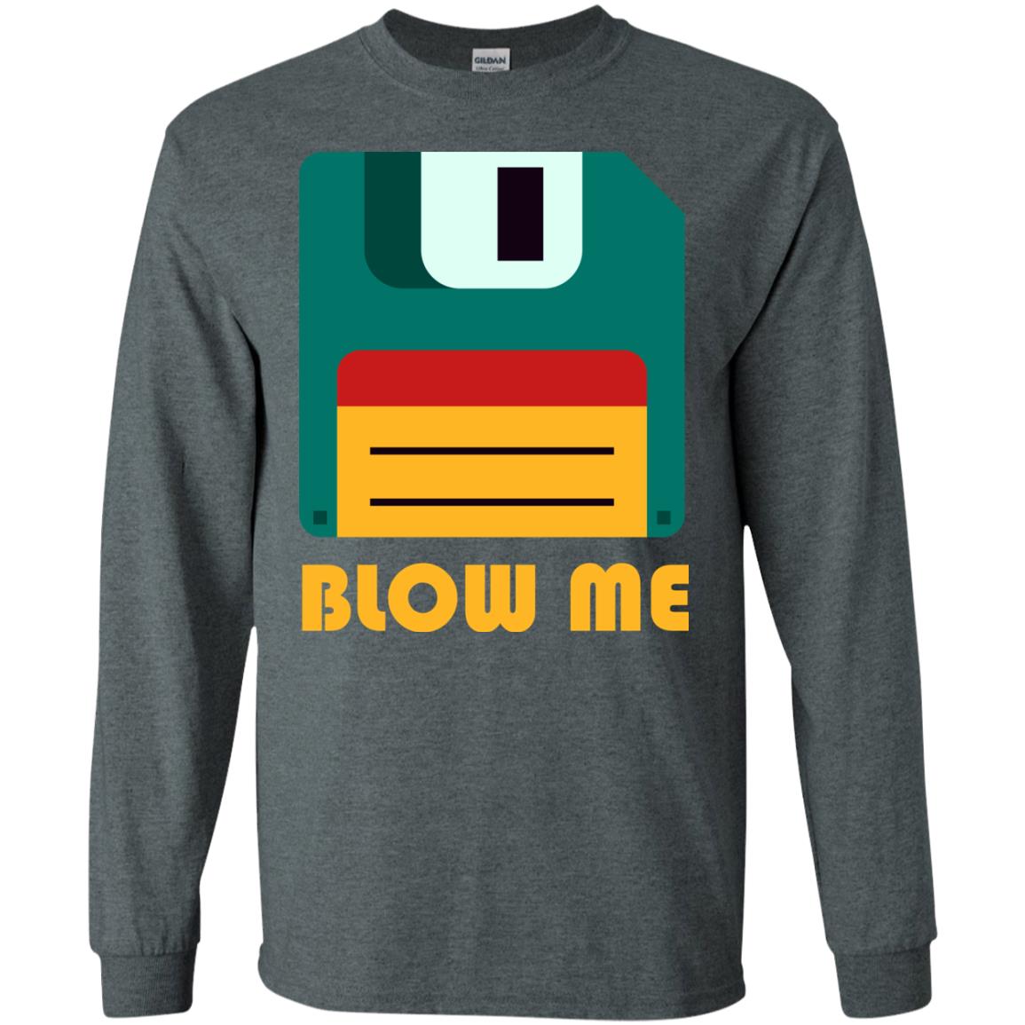Blow Me Funny Floppy Disk Saying T-shirt Dark Heather