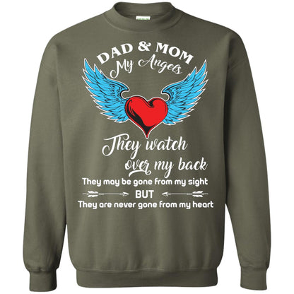 Dad And Mom My Angels They Watch Over My Back Family T-shirt Military Green