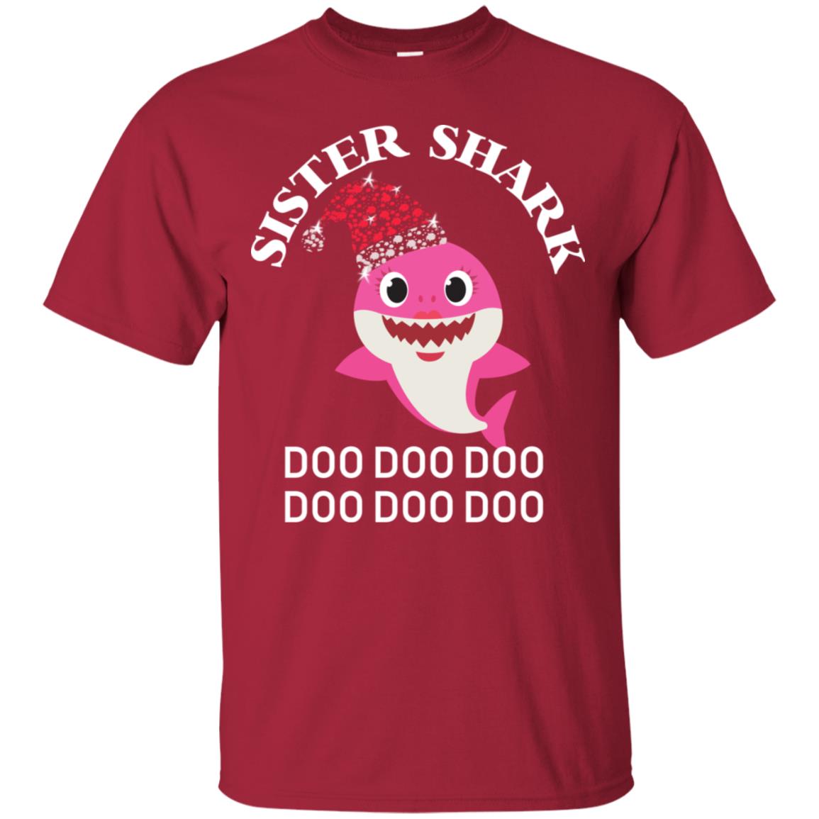 Sister Shark With Santa Claus Hat Merry X-mas Family Shark Gift Shirt Cardinal