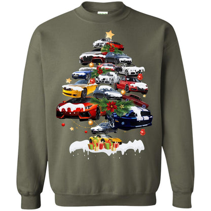 Cars Christmas Tree X-mas Gift Shirt For Mens Or Womens Military Green
