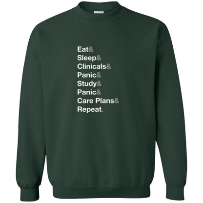 Nurse T-shirt Eat Sleep Clinicals Panic Study Panic Care Plans Repeat Forest Green