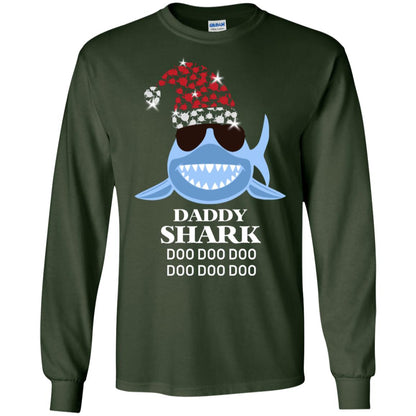 Daddy Shark With Santa Claus Hat Merry X-mas Family Shark Gift Shirt Forest Green