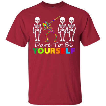Skeleton Dabbing Dare To Be Yourself Autism Awareness Shirt Cardinal