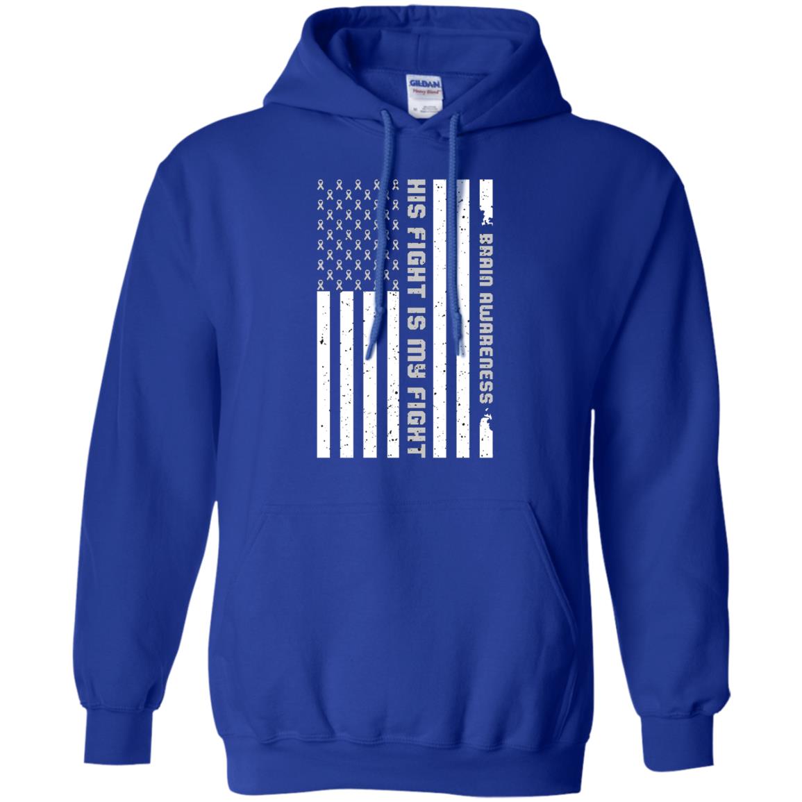 Brain Awareness His Fight Is My Fight Grey Ribbon Stars Flag Of Usa Shirt Royal