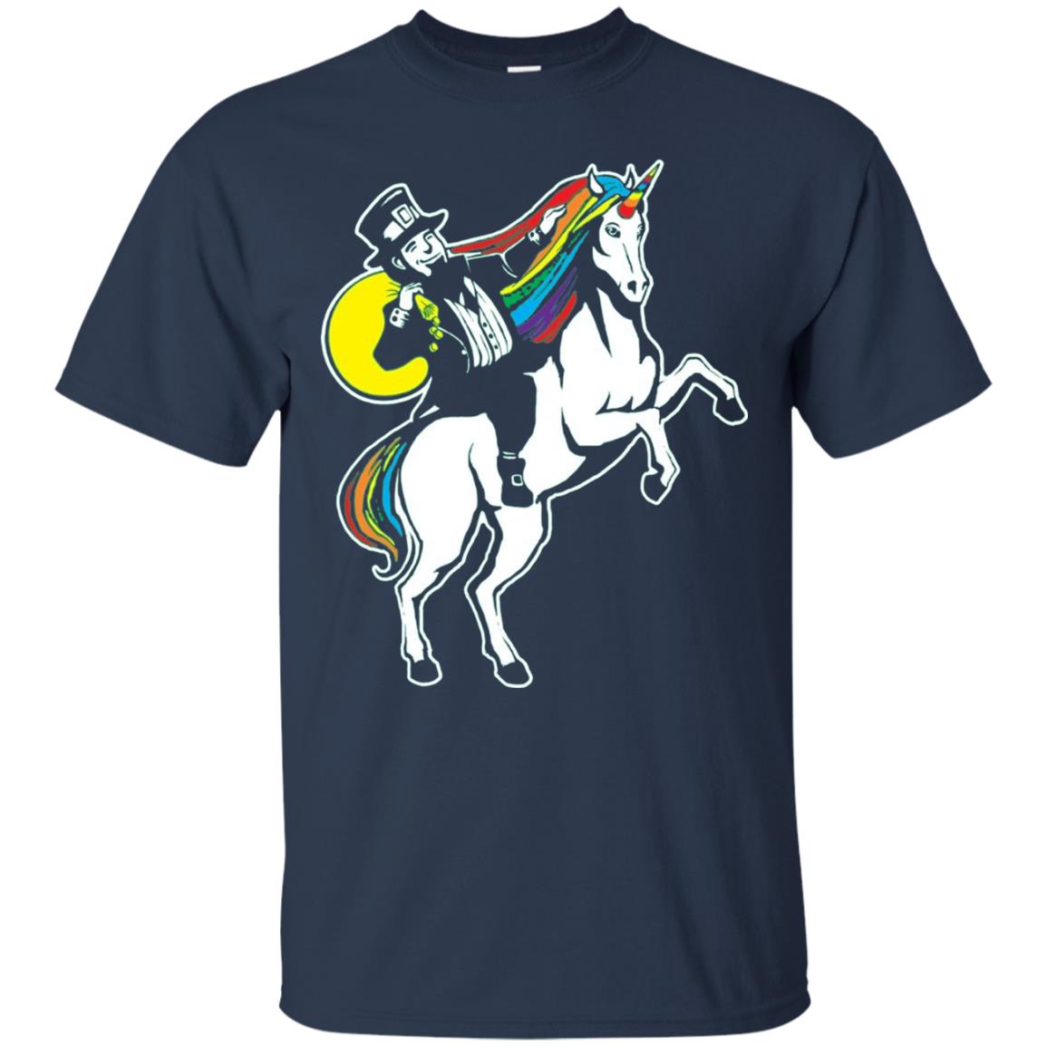 St Patrick Day Lepricorn Leprechaun Riding Unicorn T-shirt Navy