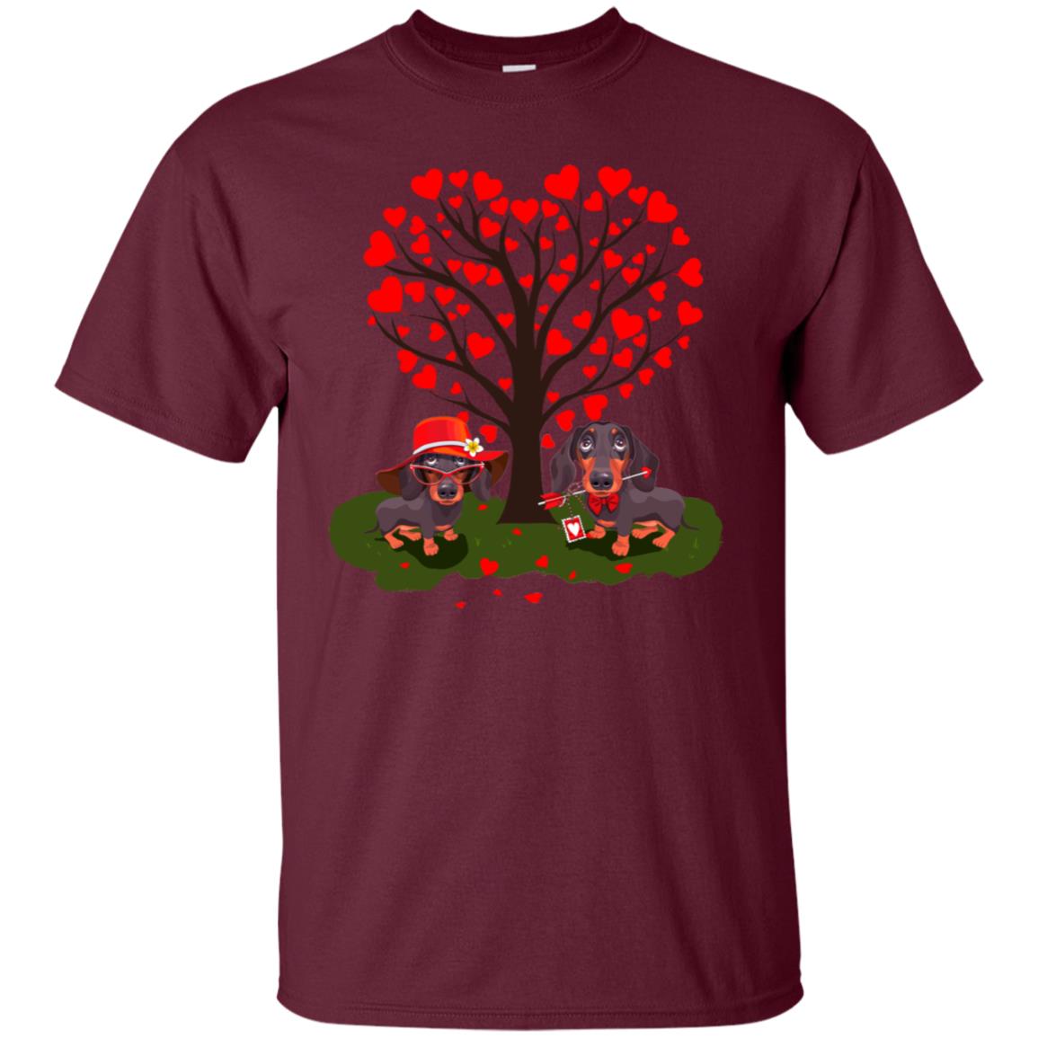 Valentine Dachshund Couple Heart Tree Shirt Maroon
