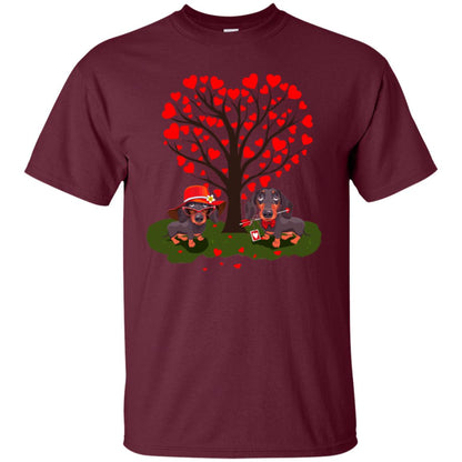 Valentine Dachshund Couple Heart Tree Shirt Maroon