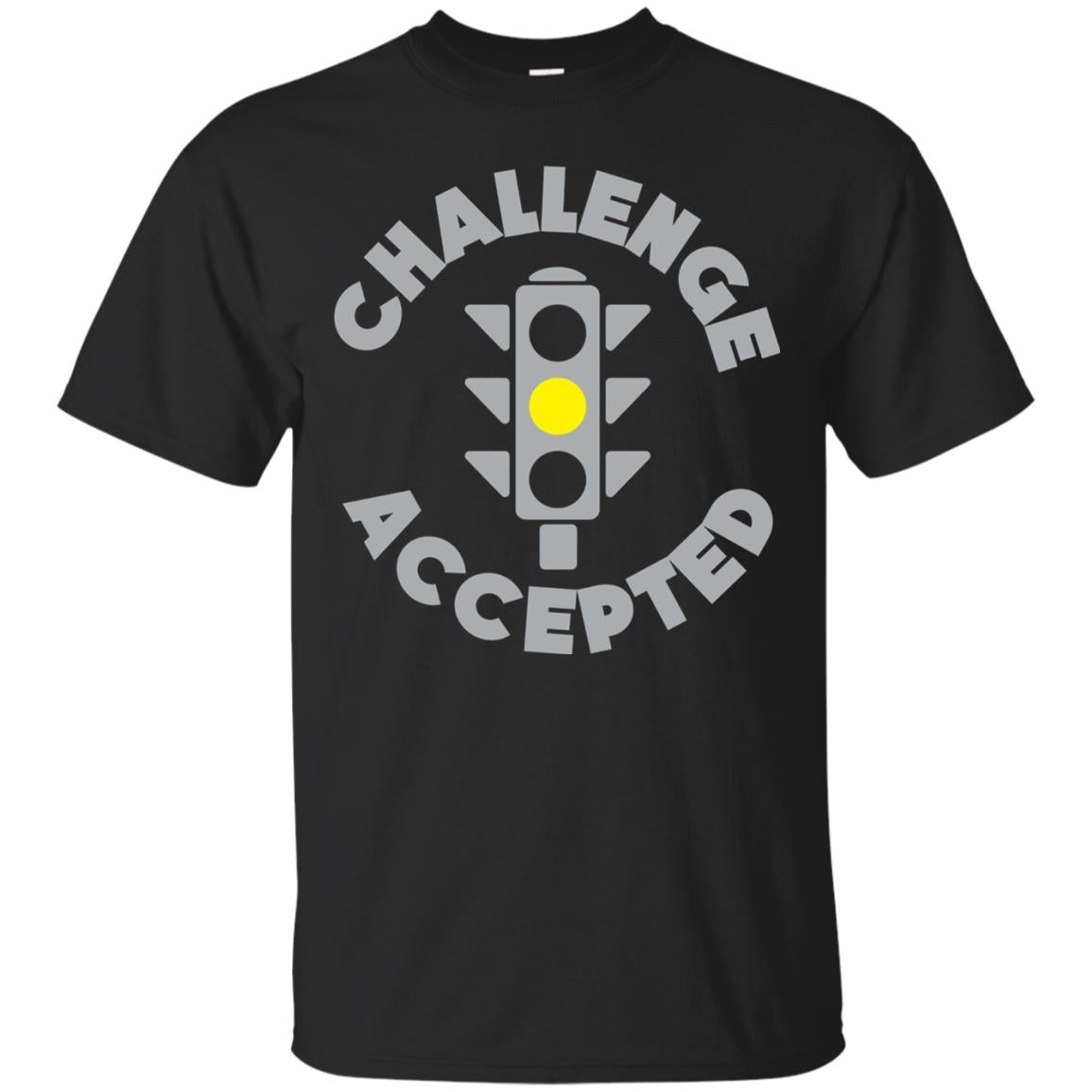 Funny Racing T-shirt Challenge Accepted Yellow Light Car Black