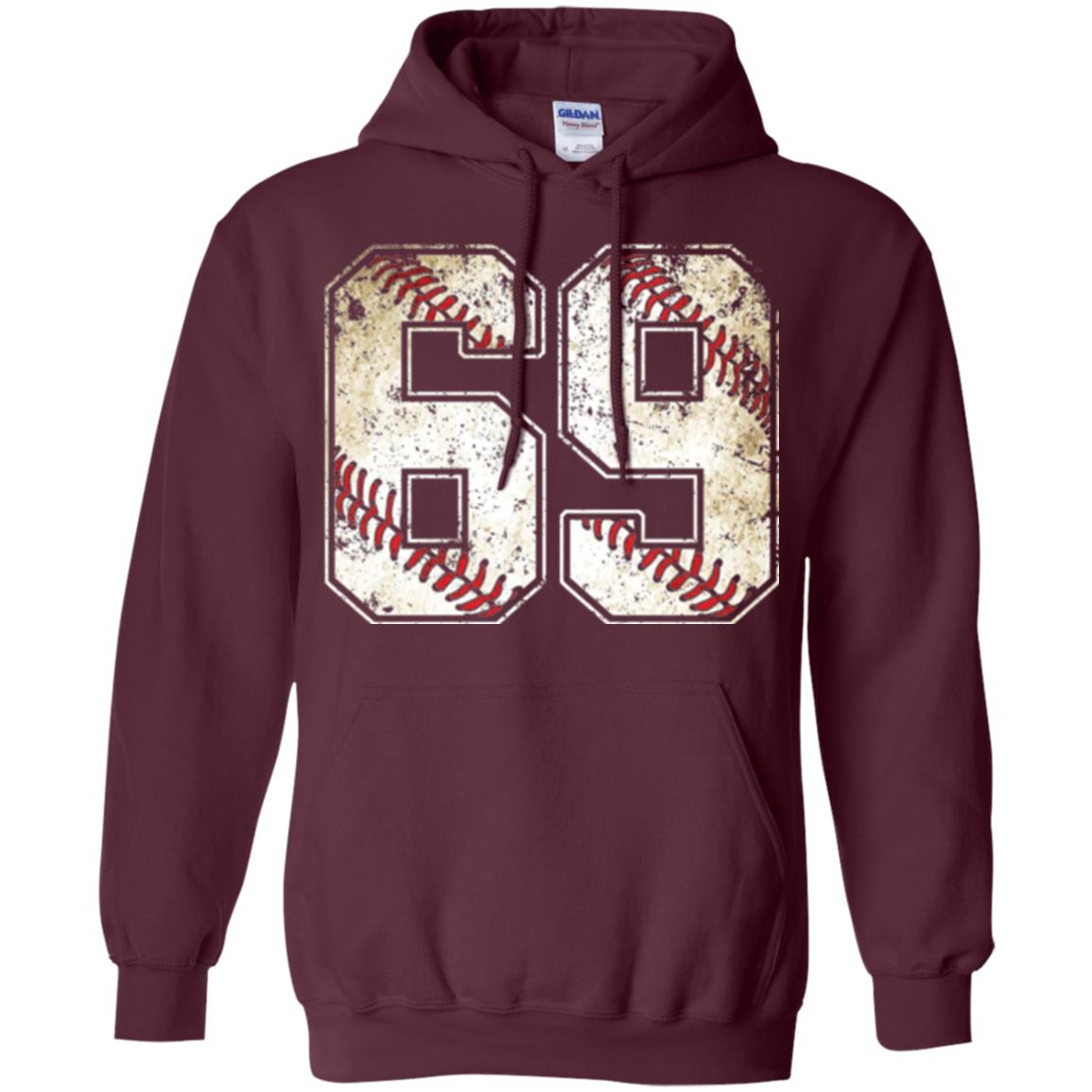 Baseball Player T-shirt Jersey Number 69 Retro Vintage Maroon
