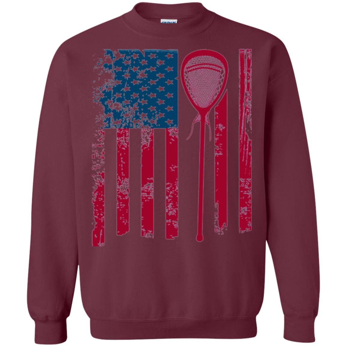 Lacrosse Player T-shirt Lacrosse American Flag Stick Maroon