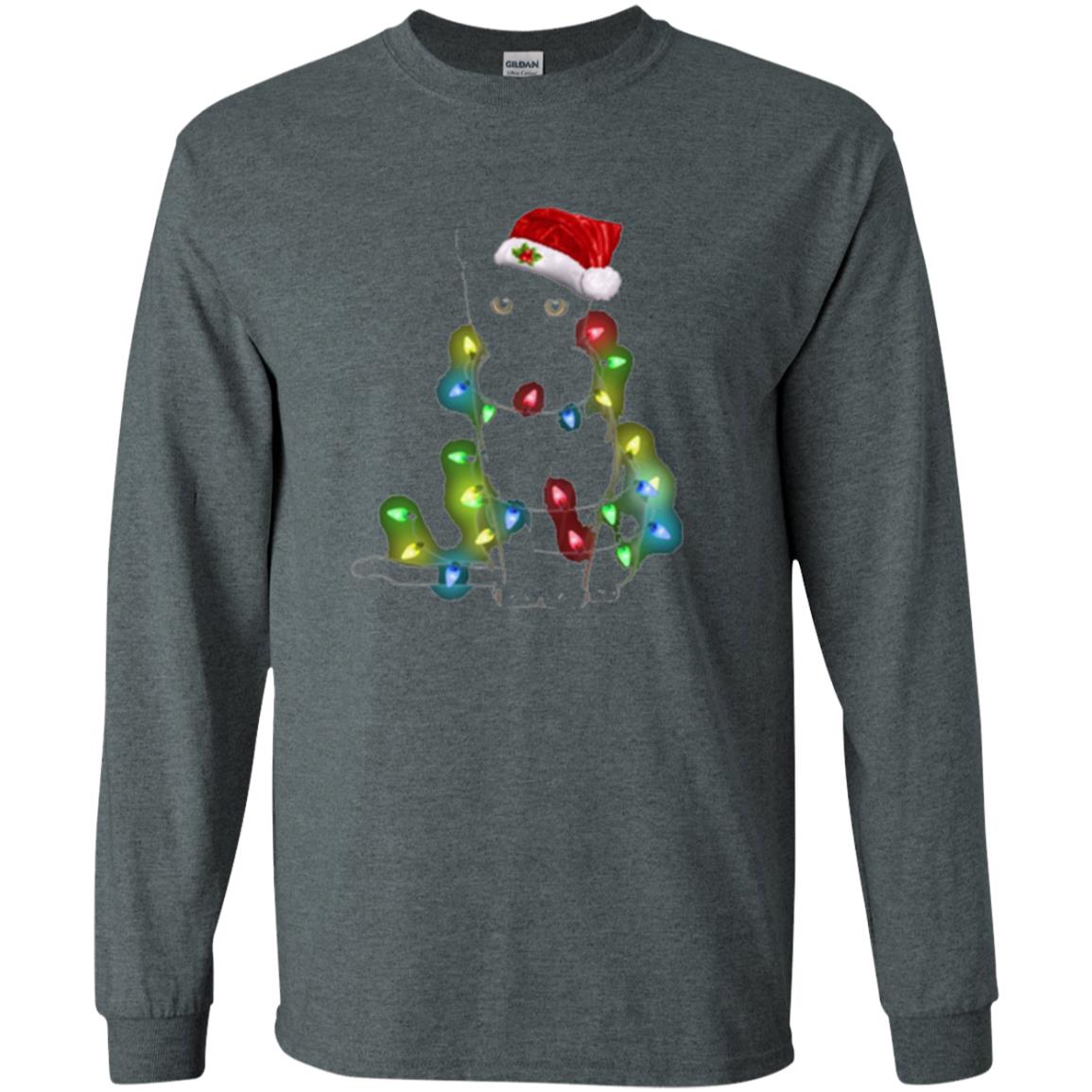 Christmas T-shirt Cat And Lights Dark Heather