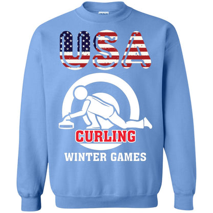 Usa Curling Winter Games Curling Lover T-shirt Carolina Blue