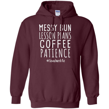 Teacher T-shirt Messy Bun Lesson Plans Coffee Patience Maroon