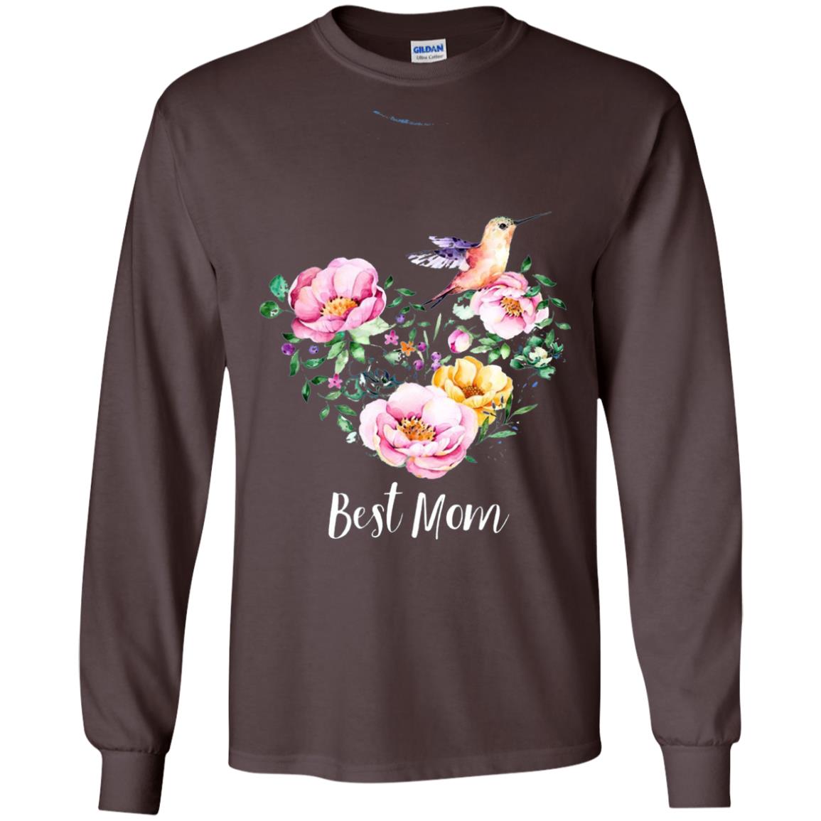 Best Mom Hummingbird Flower Heart Mommy Shirt Dark Chocolate