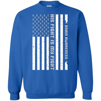 Brain Awareness His Fight Is My Fight Grey Ribbon Stars Flag Of Usa Shirt Royal