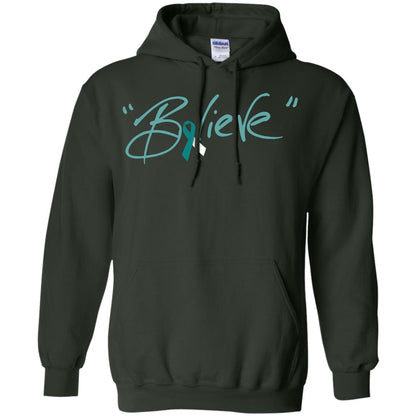 Cervical Cancer Awareness Shirt Teal White Ribbon Believe Forest Green
