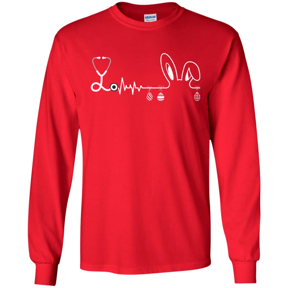 Easter Bunny Nurse Heartbeat T-shirt For Nursing Lover Red
