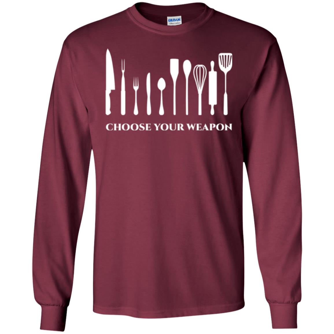 Chef Kitchen Cutlery T-shirt Choose Your Weapon Maroon