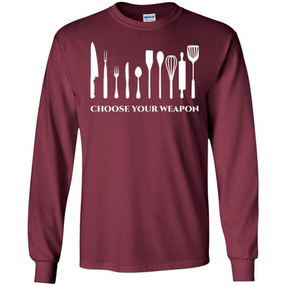 Chef Kitchen Cutlery T-shirt Choose Your Weapon Maroon