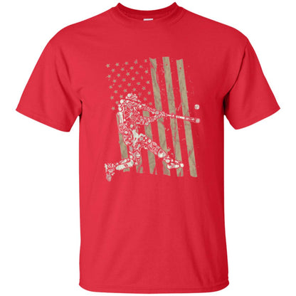 Baseball Player T-shirt American Flag Red