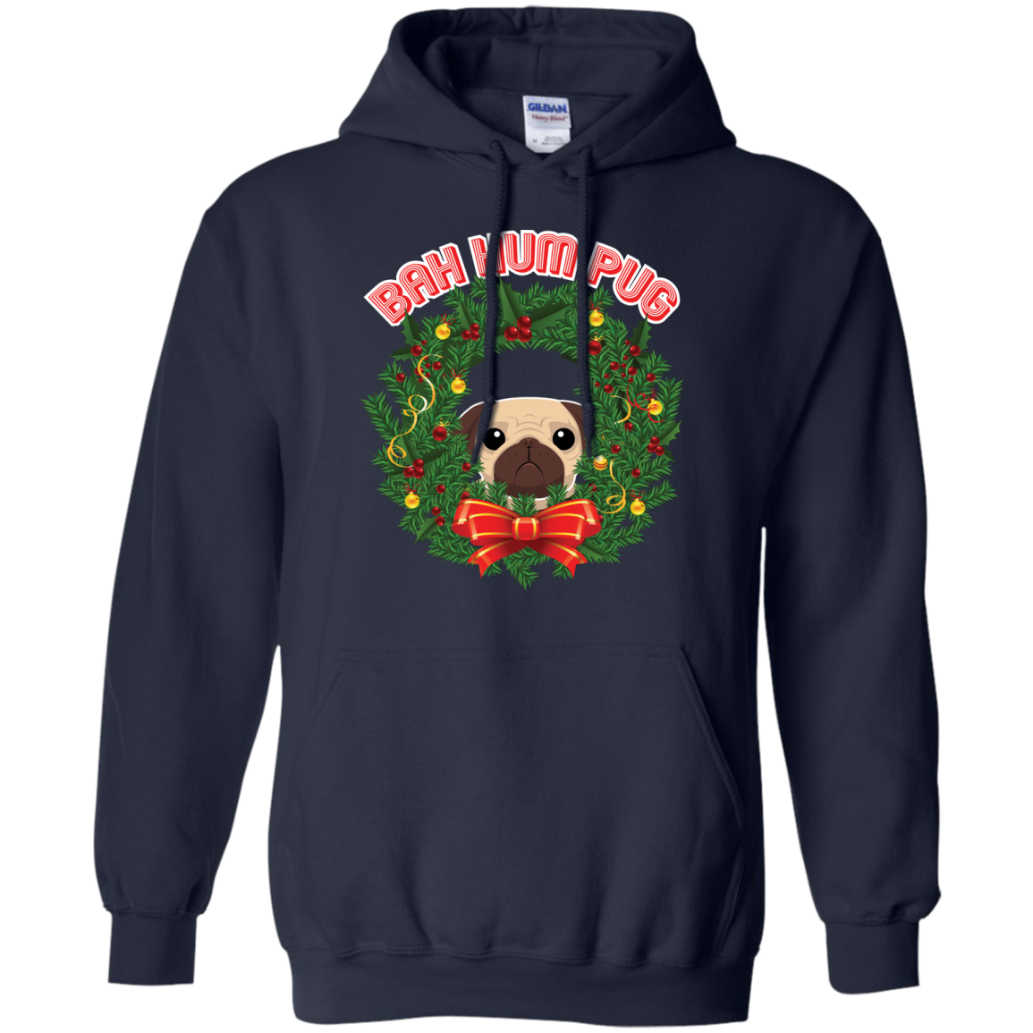 Christmas T-Shirt Bah Hum Pug Navy