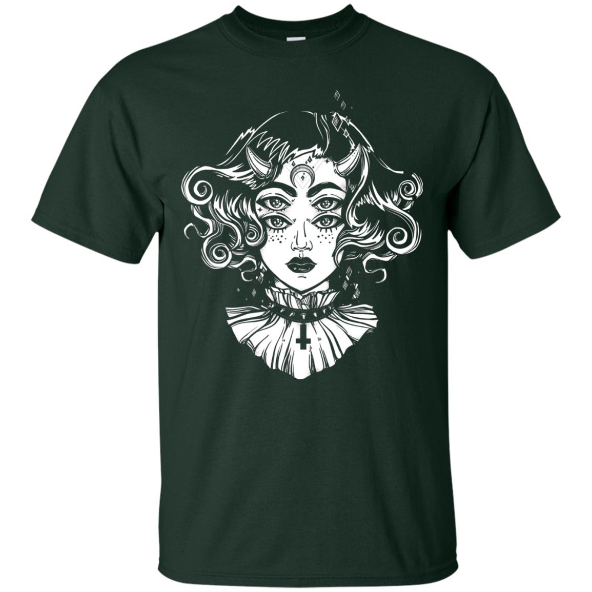 Horned Devil Girl Tshirt Satanic Halloween Glitch Goth Forest