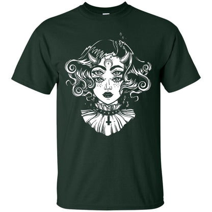 Horned Devil Girl Tshirt Satanic Halloween Glitch Goth Forest
