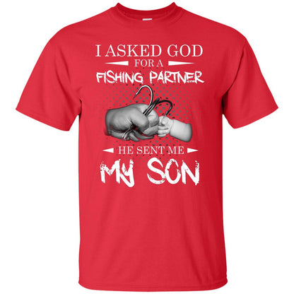 Fishing Daddy Shirt I Asked God For A Fishing Partner He Sent Me My Son Red