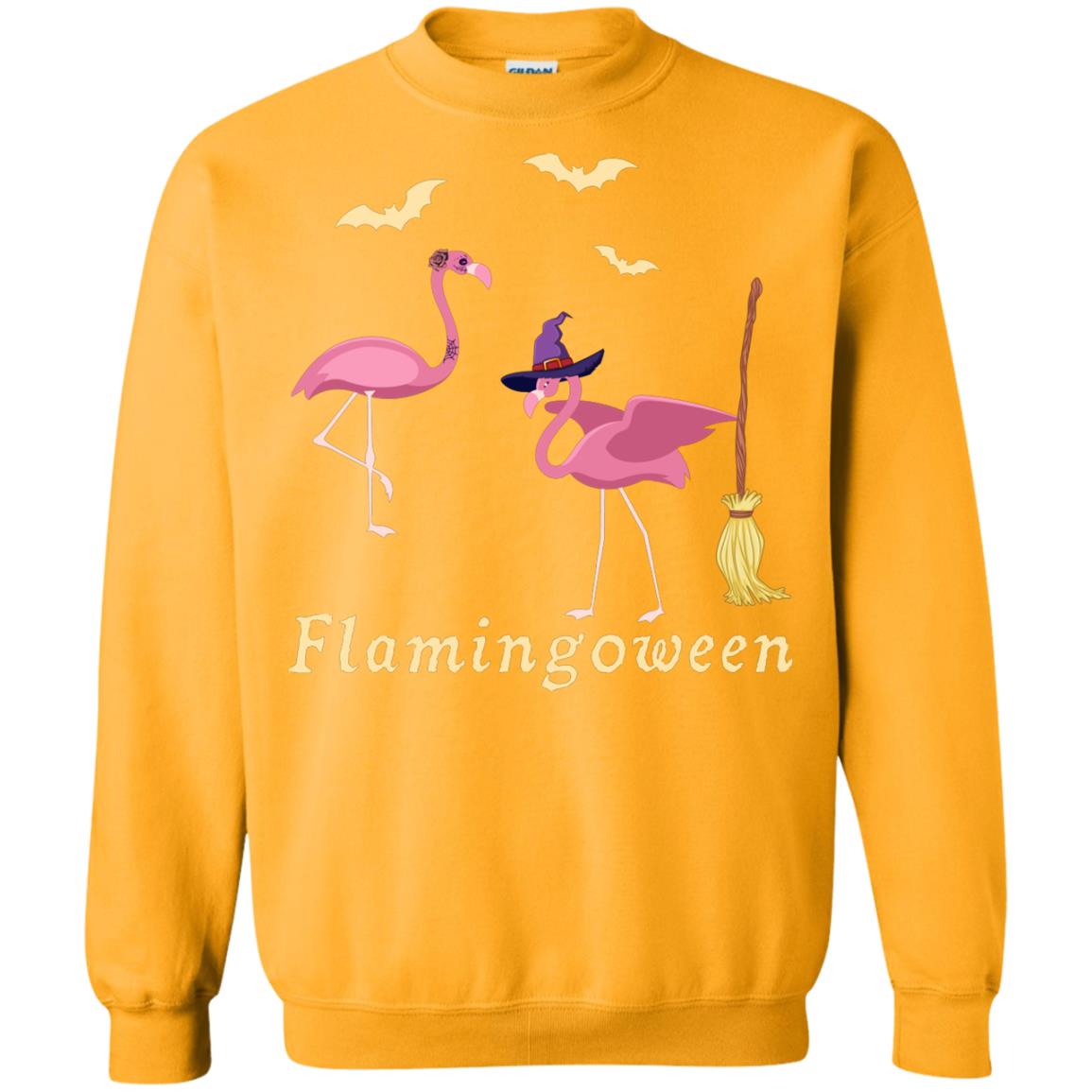 Flamingoween Flamingo Wicth Ride Stick Funny Quote On Haloween Gift Shirt Gold