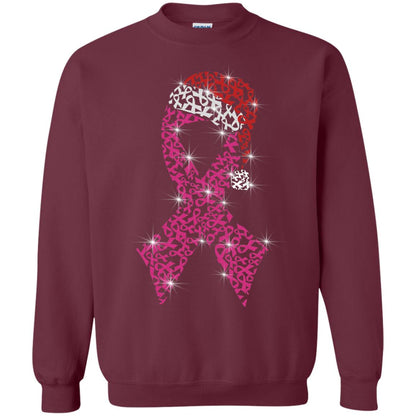 Pink Ribbon With Santa Hat Breast Cancer Awareness X-mas Gift Shirt Maroon
