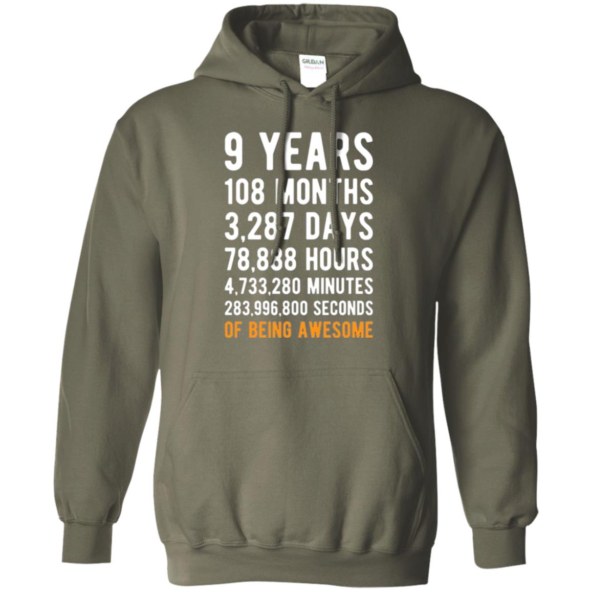 9th Birthday T-shirt 9 Years Old Being Awesome Military Green