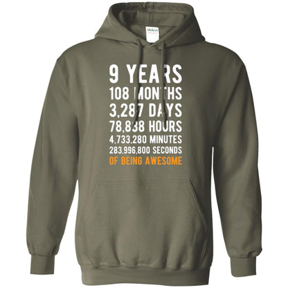 9th Birthday T-shirt 9 Years Old Being Awesome Military Green