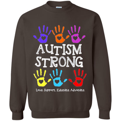 Autism Awareness T-shirt Autism Strong Love Support Educate Advocate Dark Chocolate