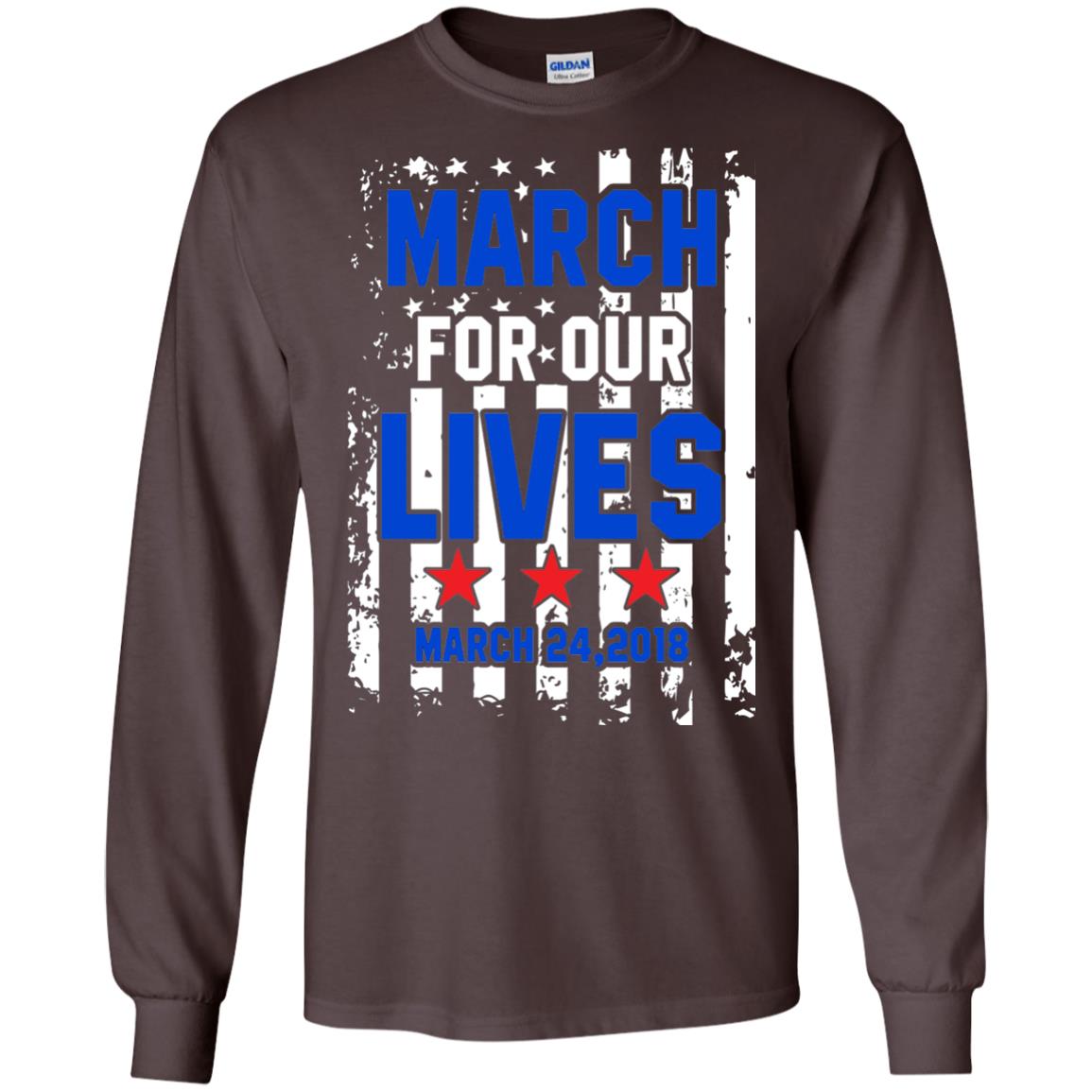 March For Our Lives With American Flag Gun Control T-shirt Dark Chocolate