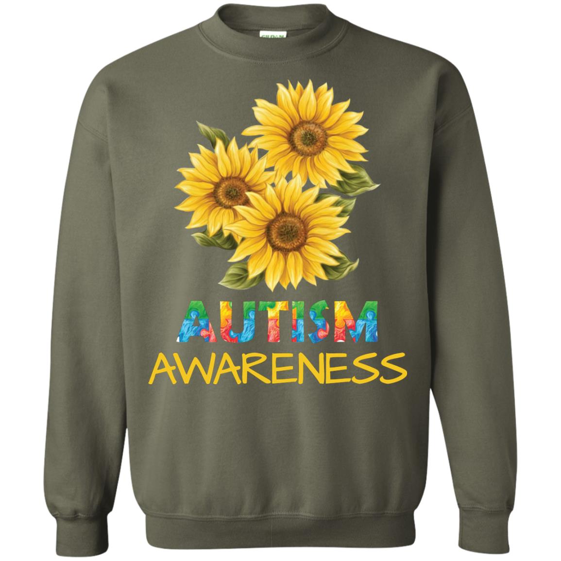 Autism Awareness Sunflower Shirt Military Green
