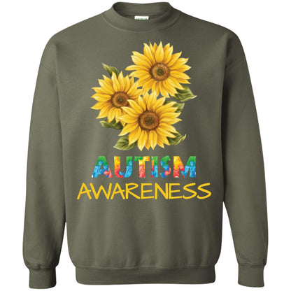 Autism Awareness Sunflower Shirt Military Green