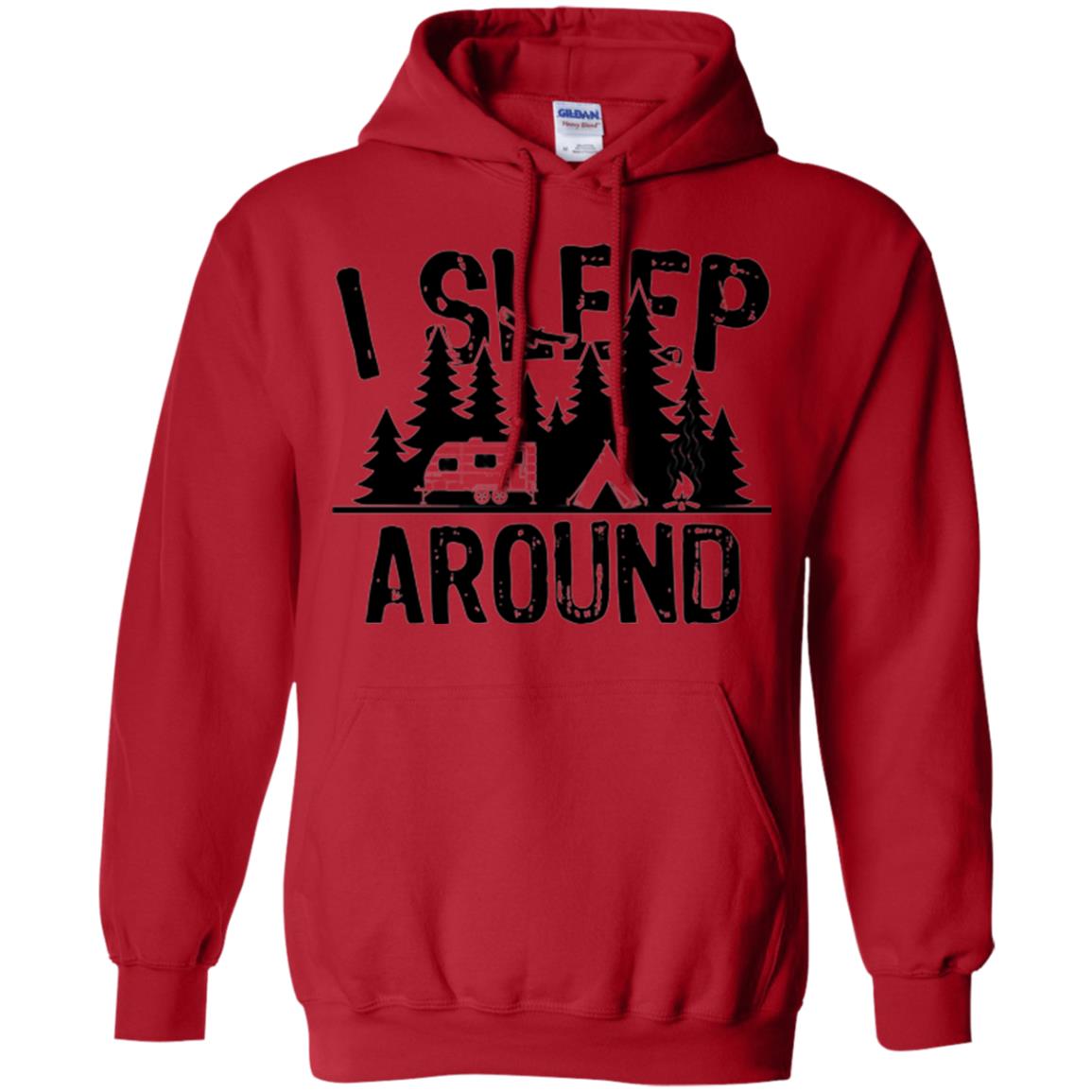 Funny Camping T-shirt I Sleep Around Red