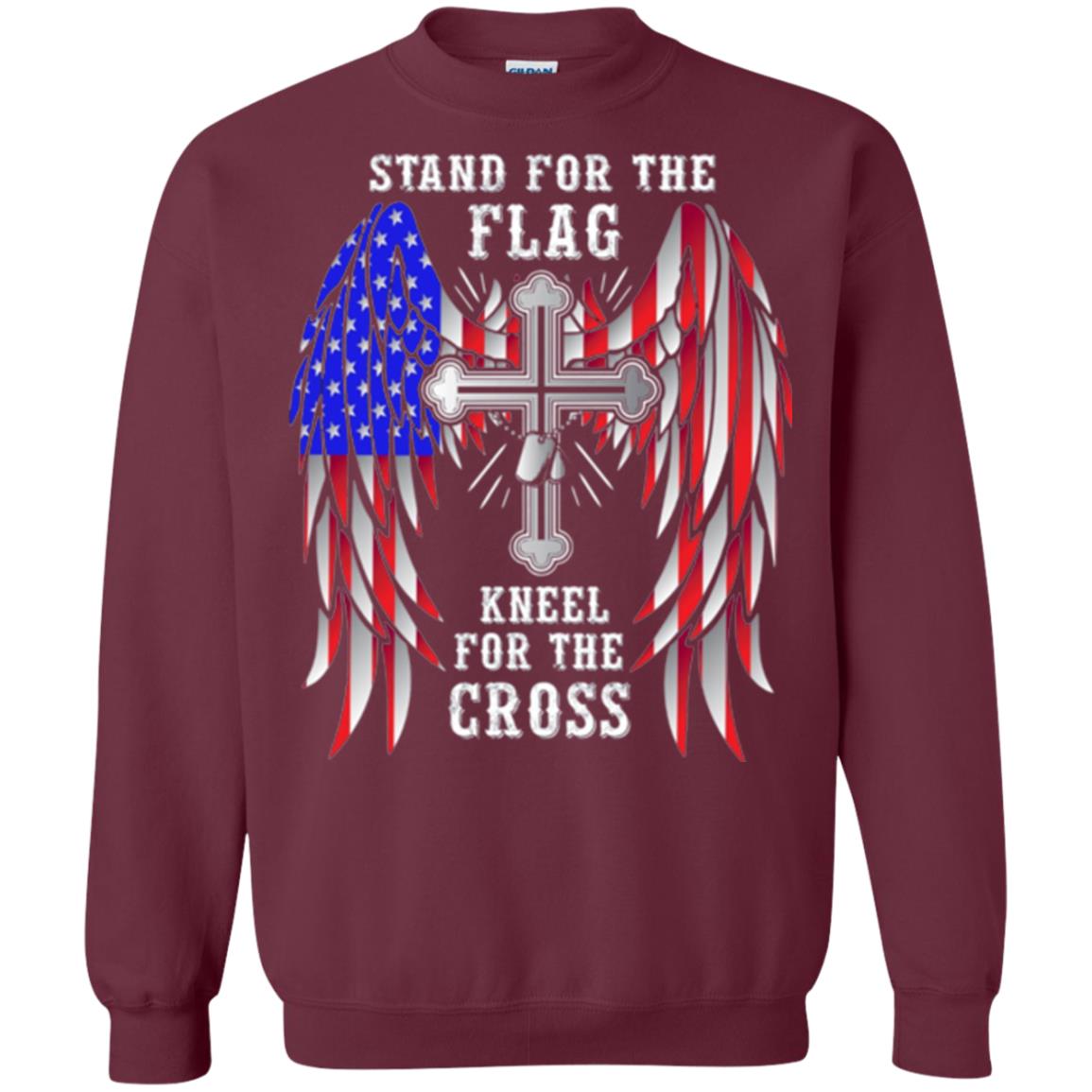 Christian T-shirt Stand For The Flag Kneel For The Cross Maroon