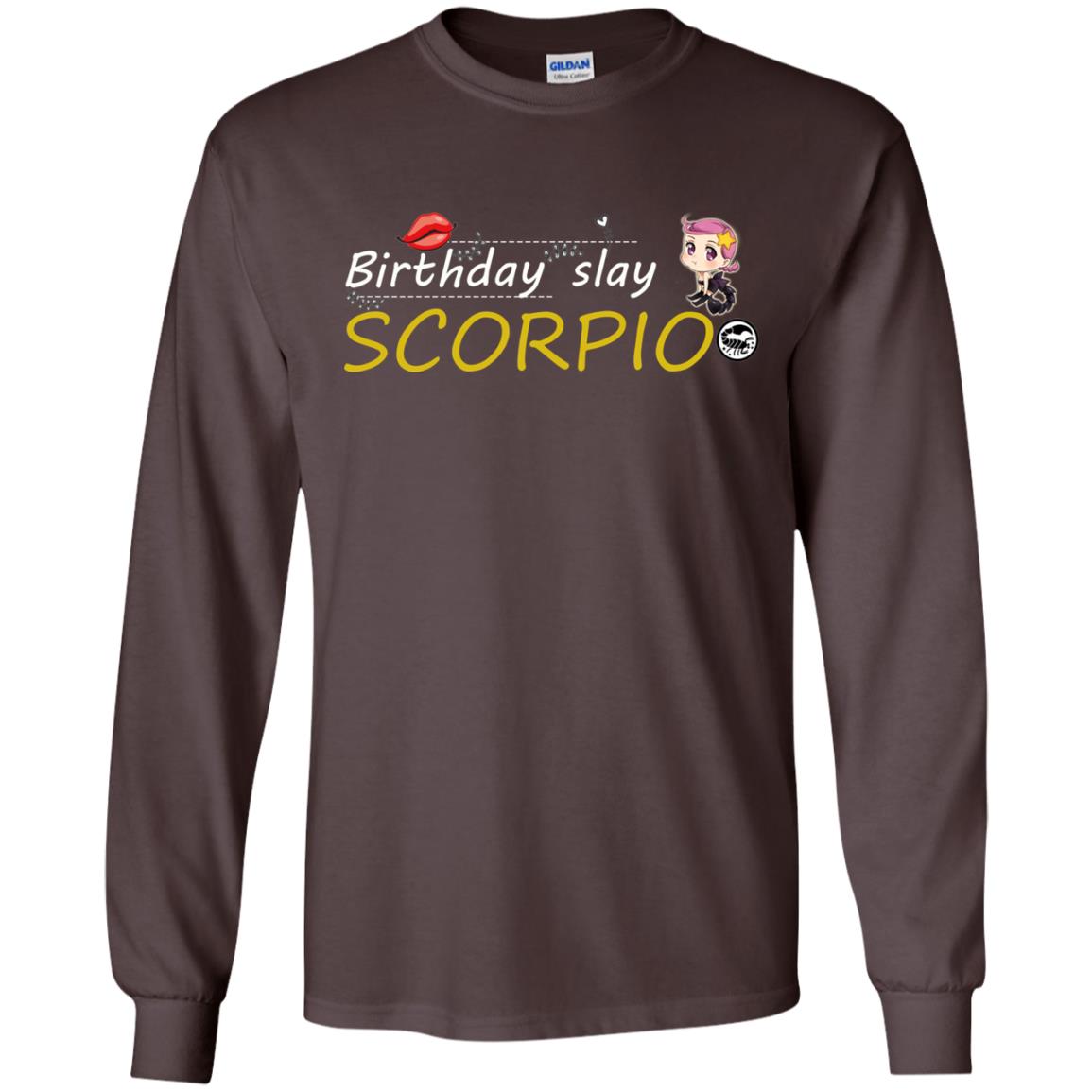 Cute Scorpio Girl Birthday Lip Slay T-shirt Dark Chocolate