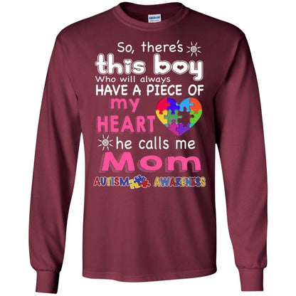 There_s This Boy He Call Me Mom Autism Awareness T-shirt Maroon