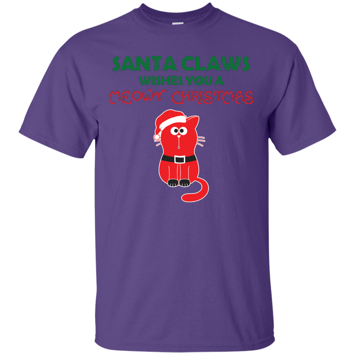 Christmas T-shirt Santa Claws Wishes You A Meowy Christmas Purple