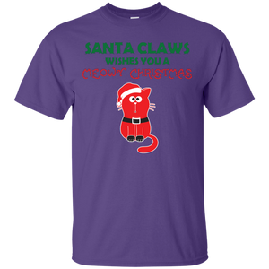 Christmas T-shirt Santa Claws Wishes You A Meowy  Christmas