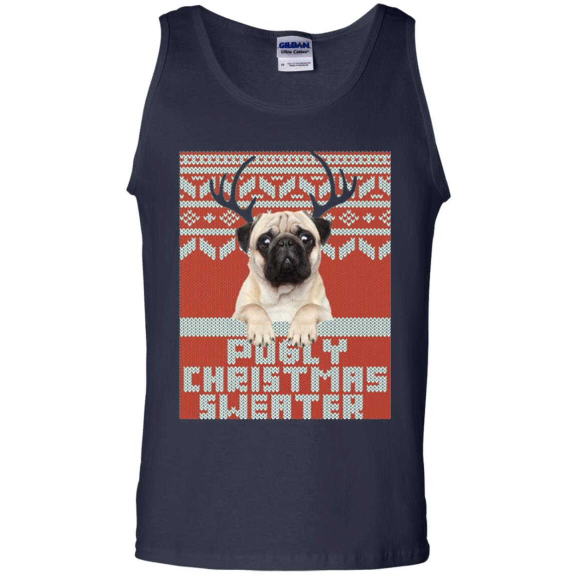 Dog Lovers T-shirt Pugly Christmas Sweater Navy