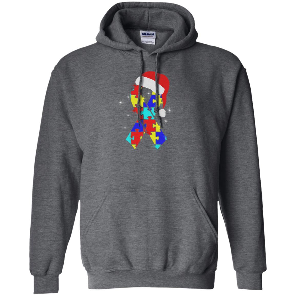 Autism Puzzle Ribbon Santa Hat X-mas Gift Shirt Dark Heather