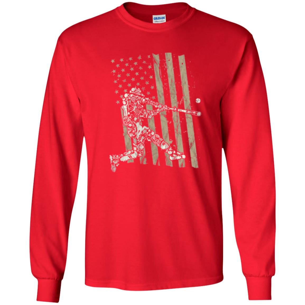 Baseball Player T-shirt American Flag Red