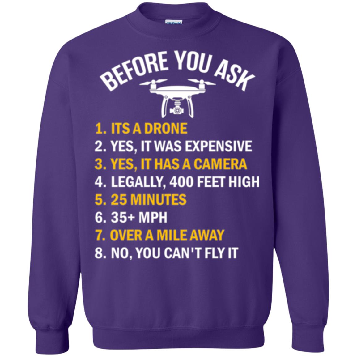 Before You Ask Funny Drone T-shirt You Can_t Fly It Purple
