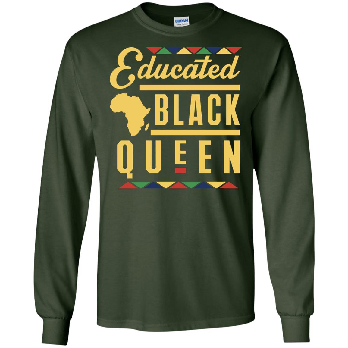 African American T-shirt Educated Black Queen Forest Green